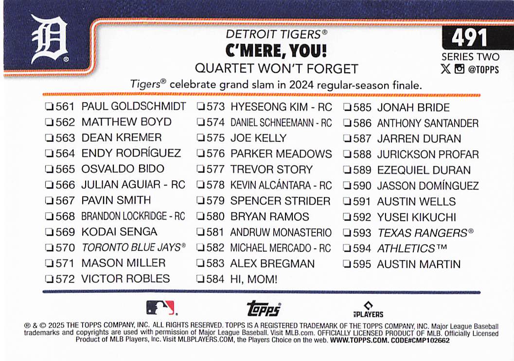 2025 Topps Baseball C'mere, you! Quartet Won’t Forget #491