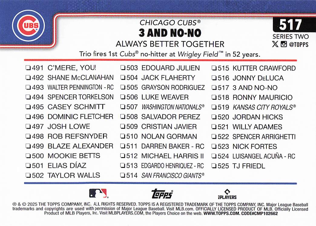 2025 Topps Baseball 3 and No-No: Always Better Together #517