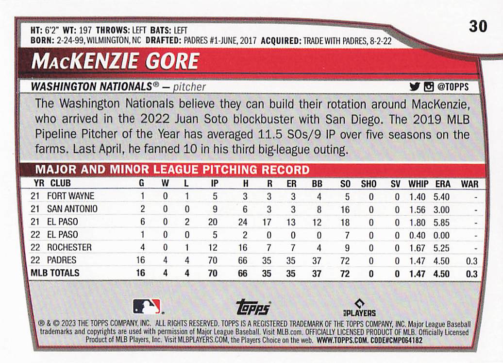 2023 Topps Big League Baseball MacKenzie Gore #30