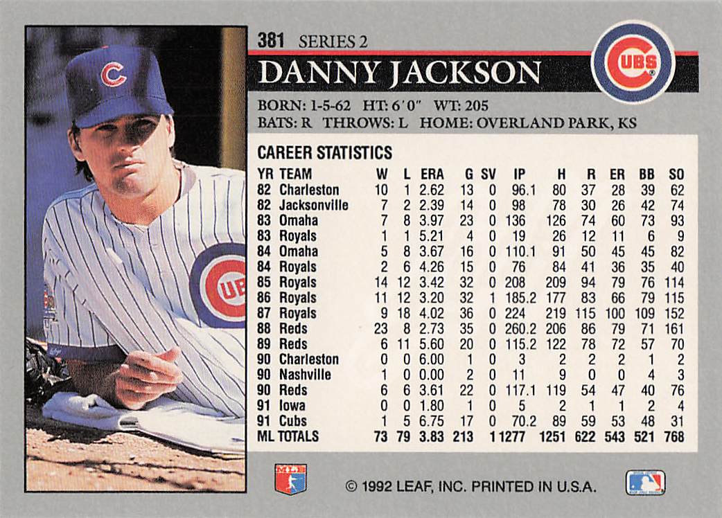 1992 Leaf Baseball Danny Jackson #381