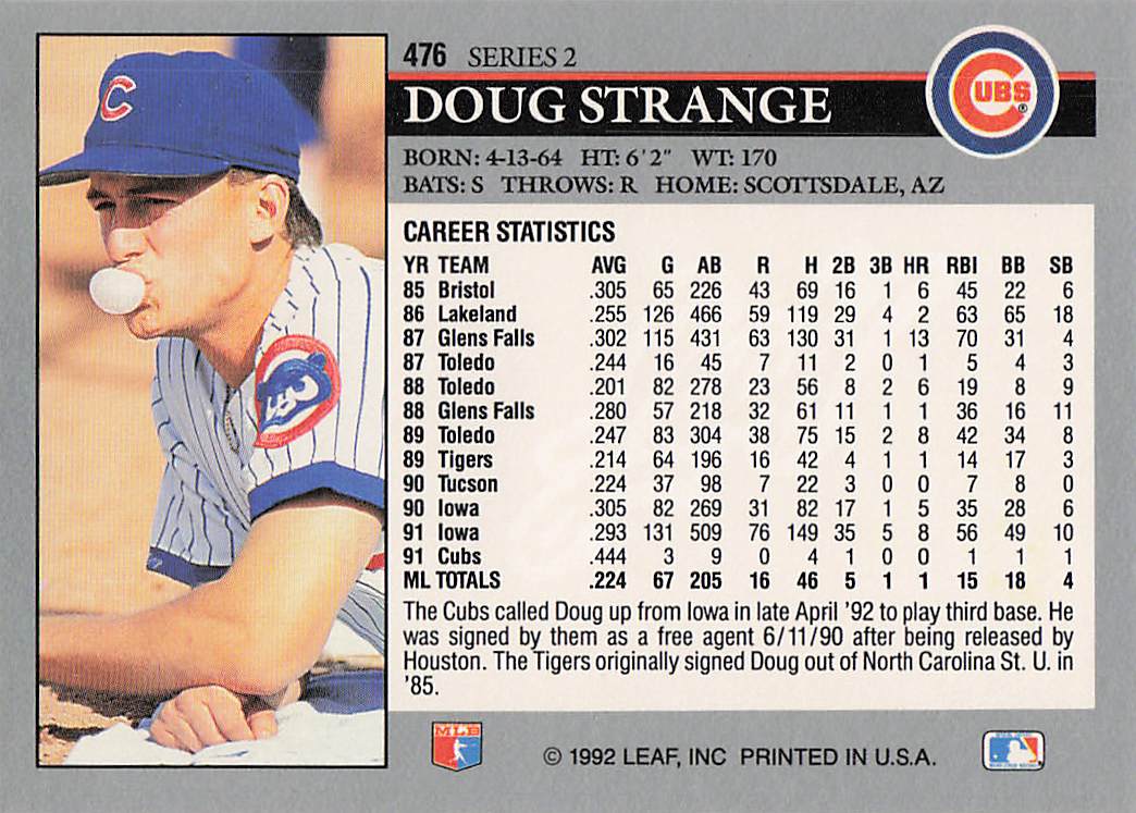 1992 Leaf Baseball Doug Strange #476