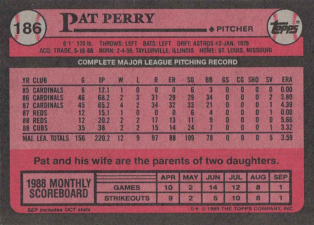 1989 Topps Baseball Pat Perry #186