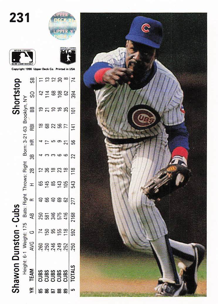 1990 Upper Deck Baseball Shawon Dunston #231