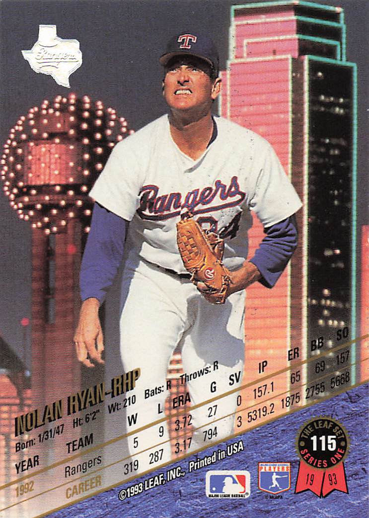 1993 Leaf Baseball Nolan Ryan #115