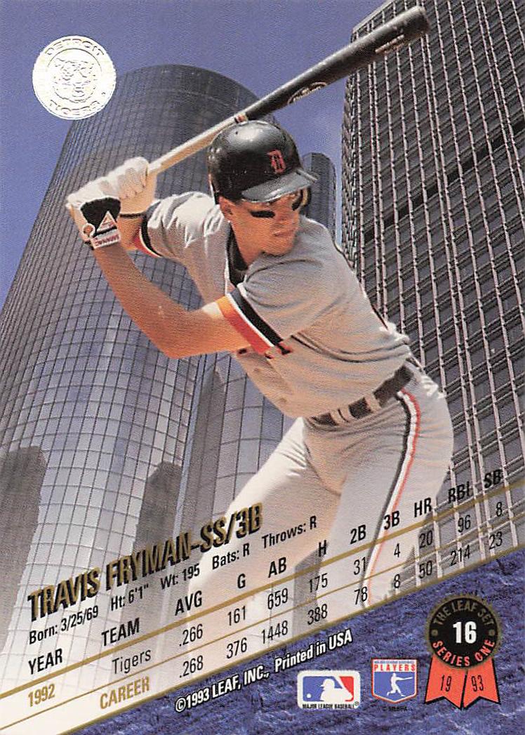 1993 Leaf Baseball Travis Fryman #16
