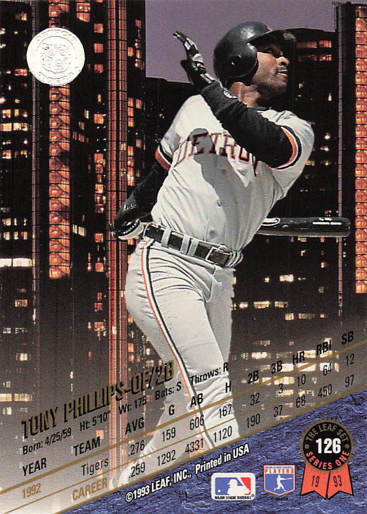 1993 Leaf Baseball Tony Phillips #126