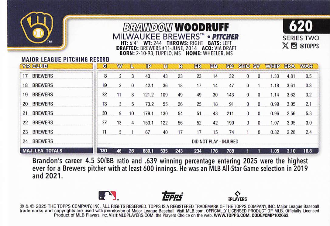 2025 Topps Baseball Brandon Woodruff #620