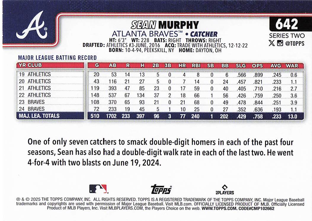 2025 Topps Baseball Sean Murphy #642