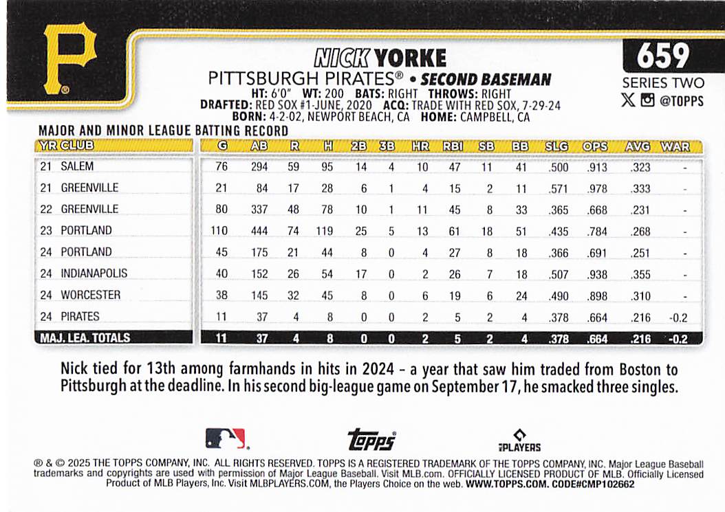 2025 Topps Baseball Nick Yorke #659