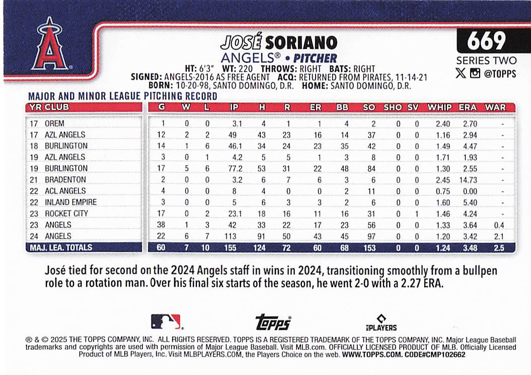 2025 Topps Baseball José Soriano #669