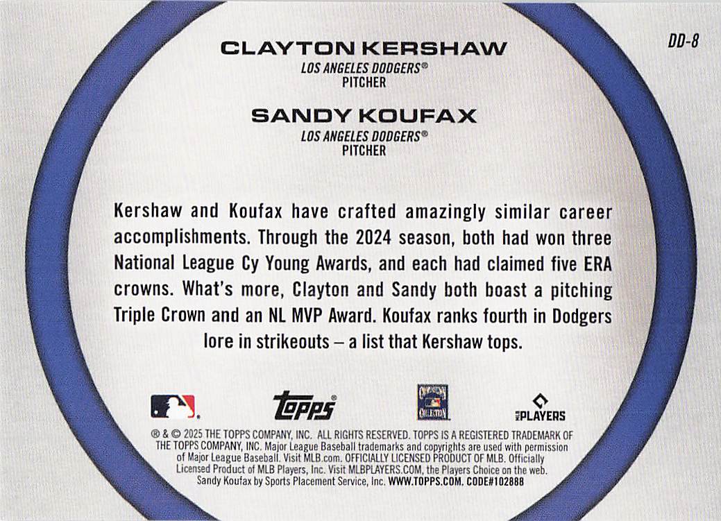2025 Topps Baseball Dynamic Duos Clayton Kershaw / Sandy Koufax #DD-8