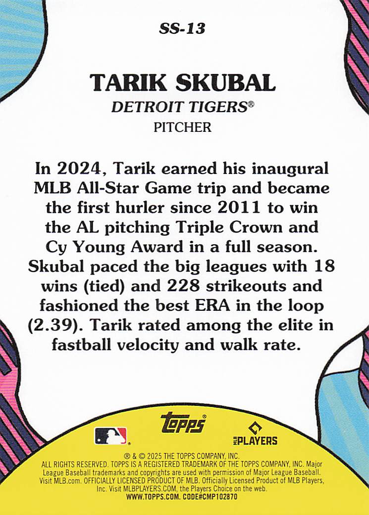 2025 Topps Baseball Summer Superstars Tarik Skubal #SS-13