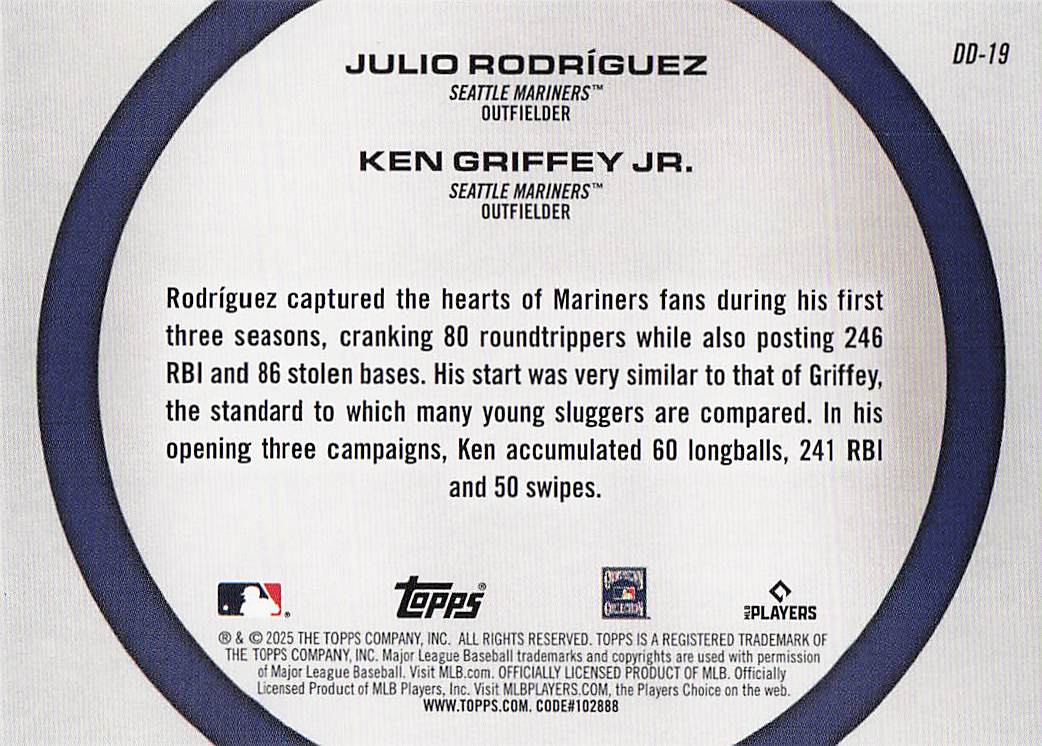 2025 Topps Baseball Dynamic Duos Ken Griffey Jr. / Julio Rodríguez #DD-19