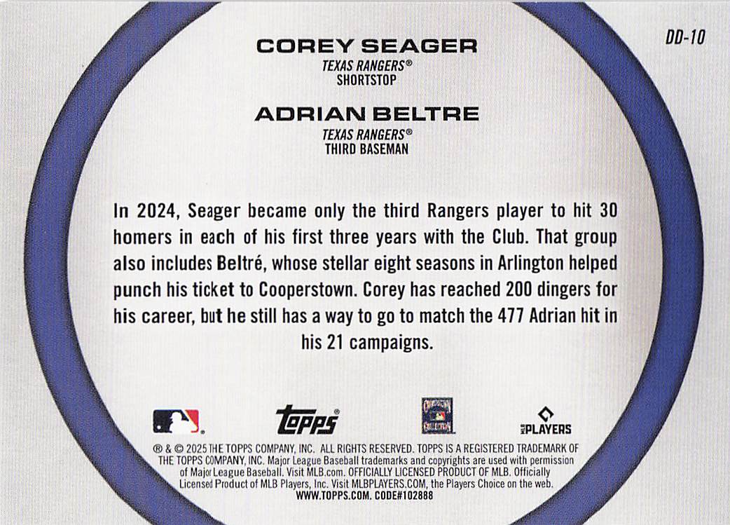 2025 Topps Baseball Dynamic Duos Corey Seager / Adrian Beltré #DD-10