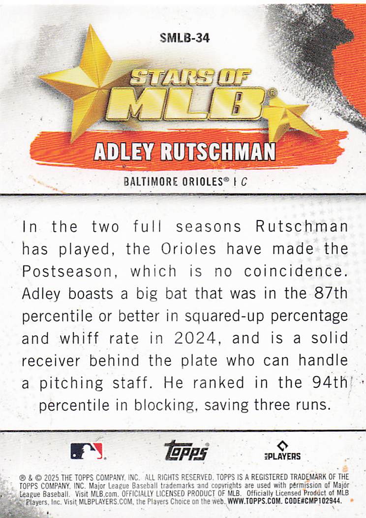 2025 Topps Baseball Stars of MLB Adley Rutschman #SMLB-34