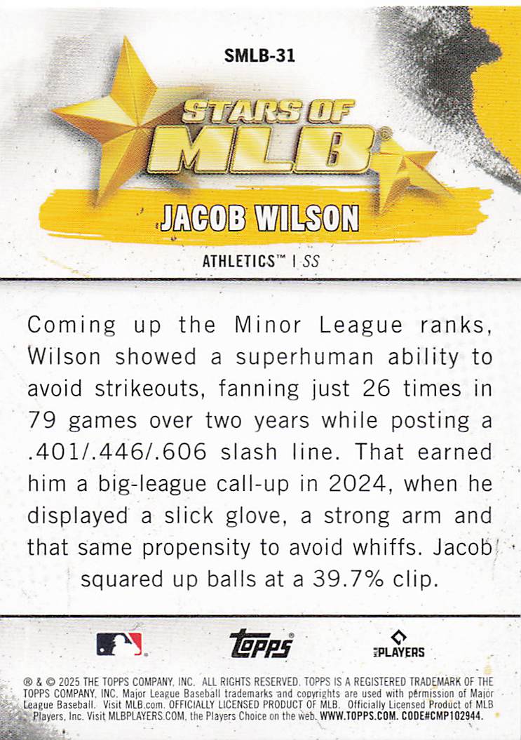 2025 Topps Baseball Stars of MLB Jacob Wilson #SMLB-31