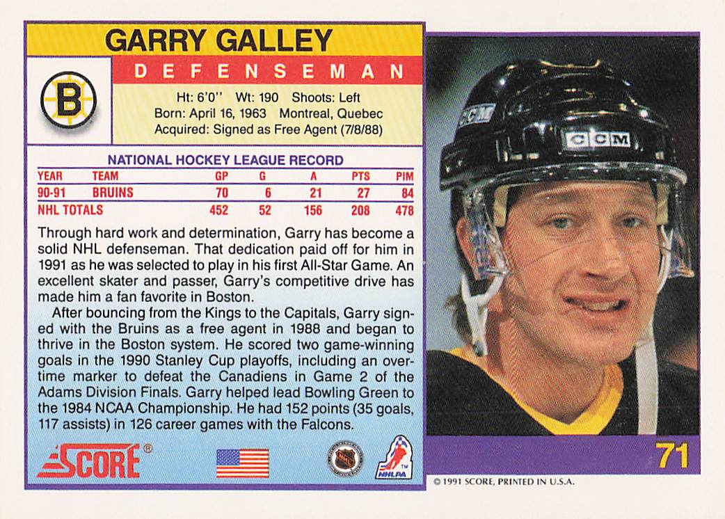 1991-92 Score American Hockey Garry Galley #71