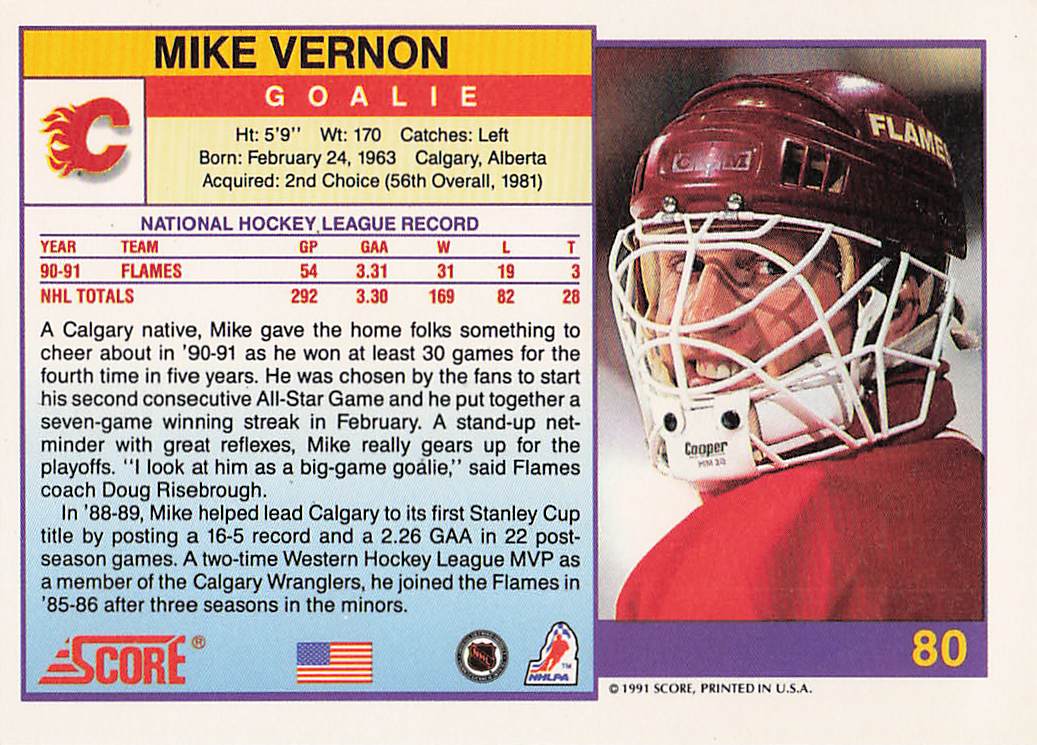 1991-92 Score American Hockey Mike Vernon #80