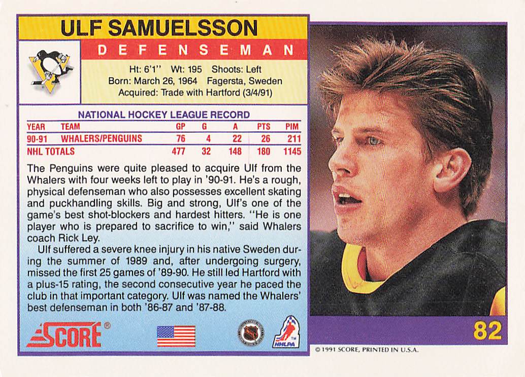 1991-92 Score American Hockey Ulf Samuelsson #82