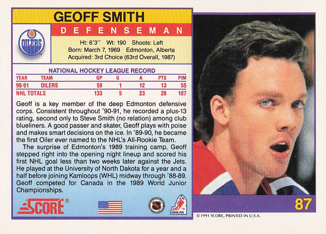 1991-92 Score American Hockey Geoff Smith #87