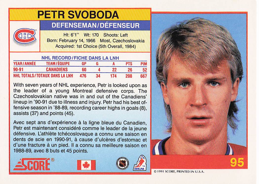 1991-92 Score Canadian English Hockey Petr Svoboda #95