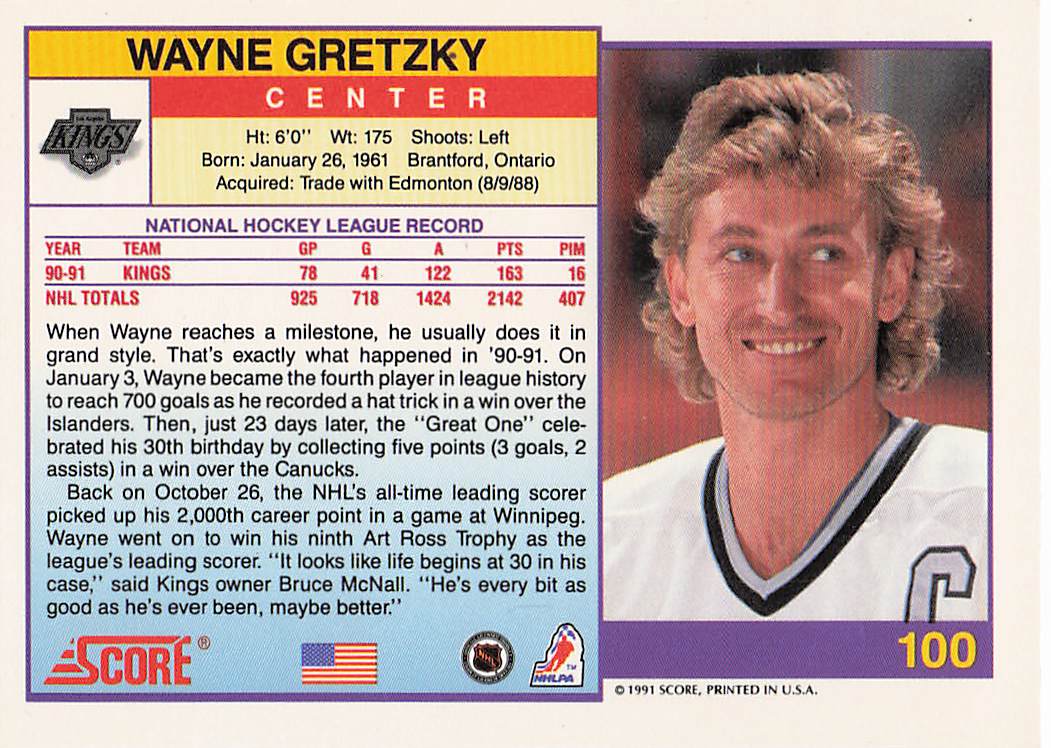 1991-92 Score American Hockey Wayne Gretzky #100