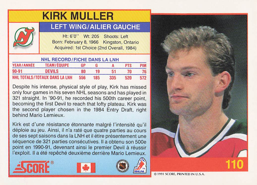 1991-92 Score Canadian English Hockey Kirk Muller #110