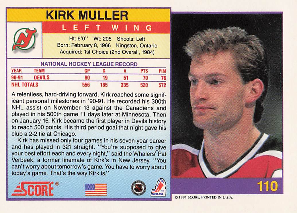 1991-92 Score American Hockey Kirk Muller #110
