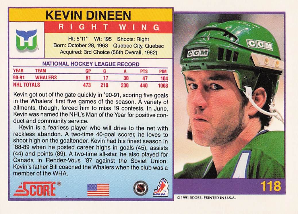 1991-92 Score American Hockey Kevin Dineen #118