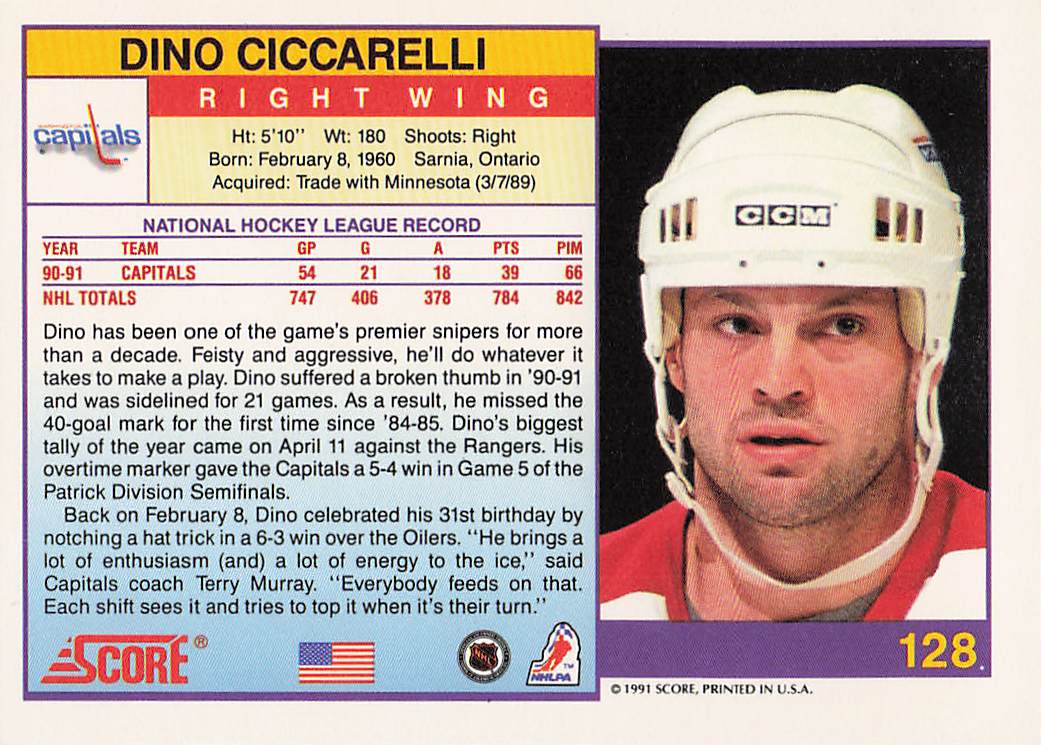 1991-92 Score American Hockey Dino Ciccarelli #128