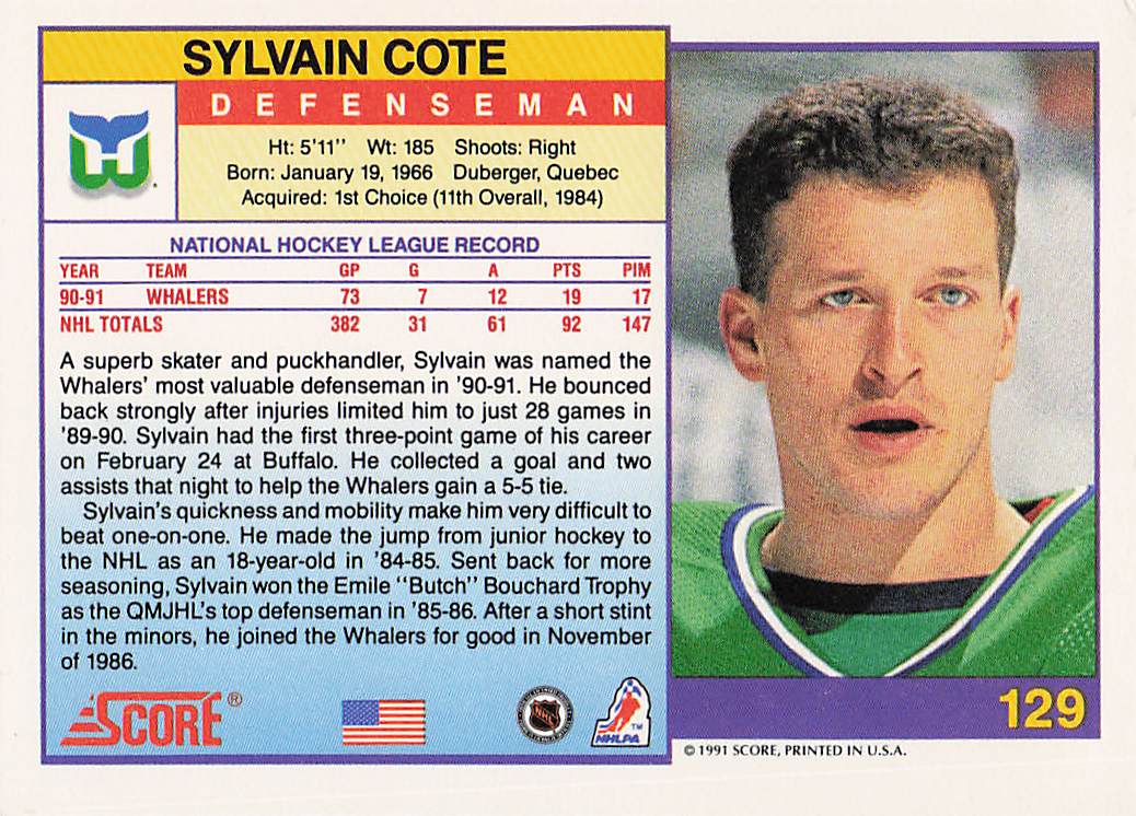 1991-92 Score American Hockey Sylvain Cote #129
