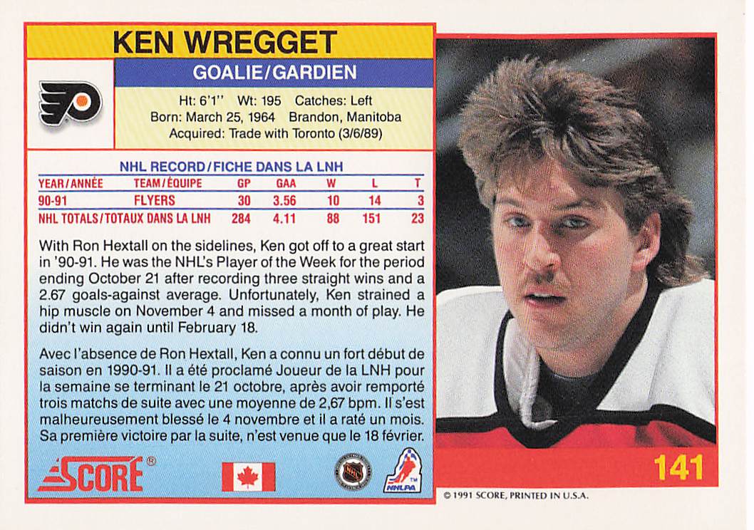 1991-92 Score Canadian English Hockey Ken Wregget #141