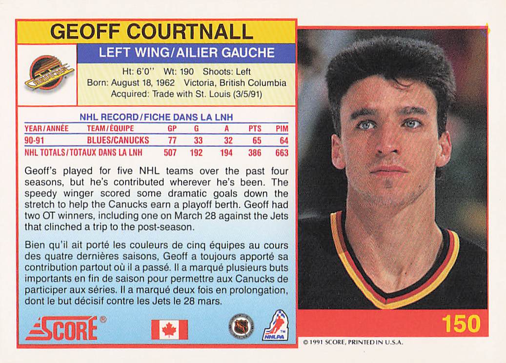 1991-92 Score Canadian English Hockey Geoff Courtnall #150