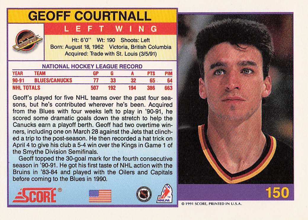 1991-92 Score American Hockey Geoff Courtnall #150