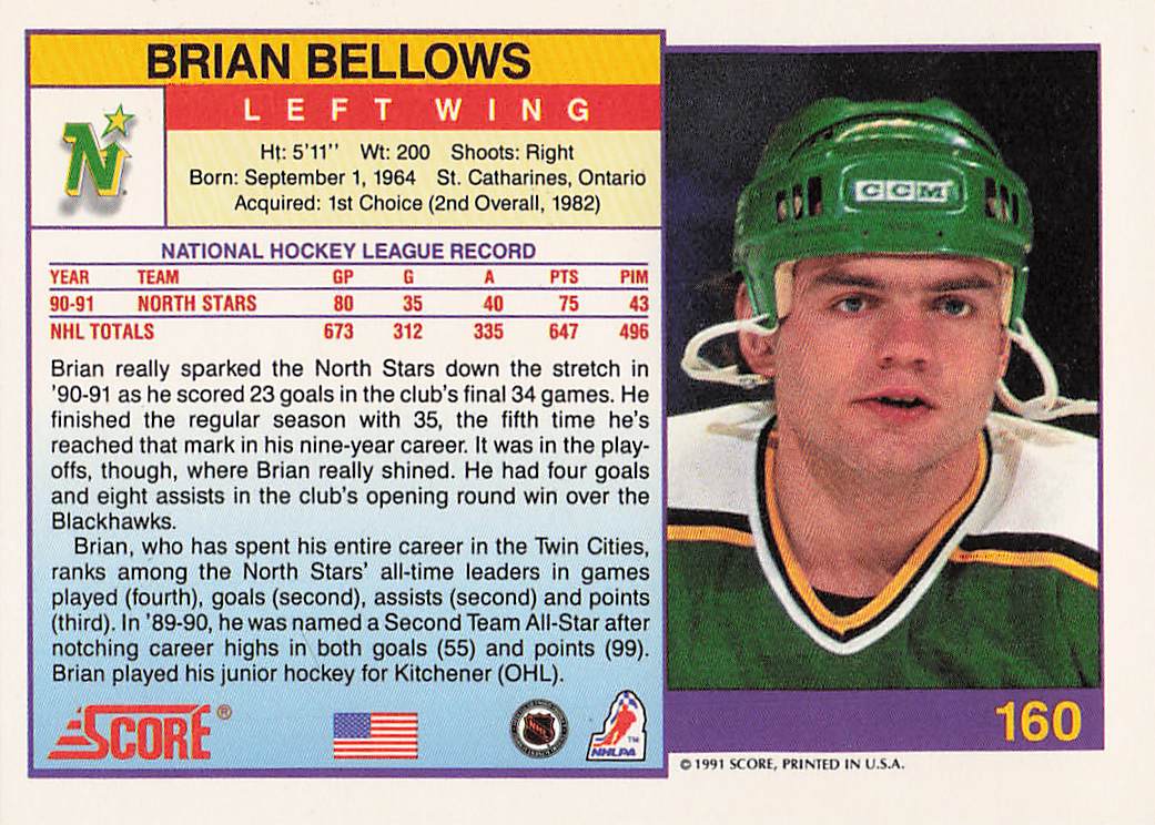 1991-92 Score American Hockey Brian Bellows #160