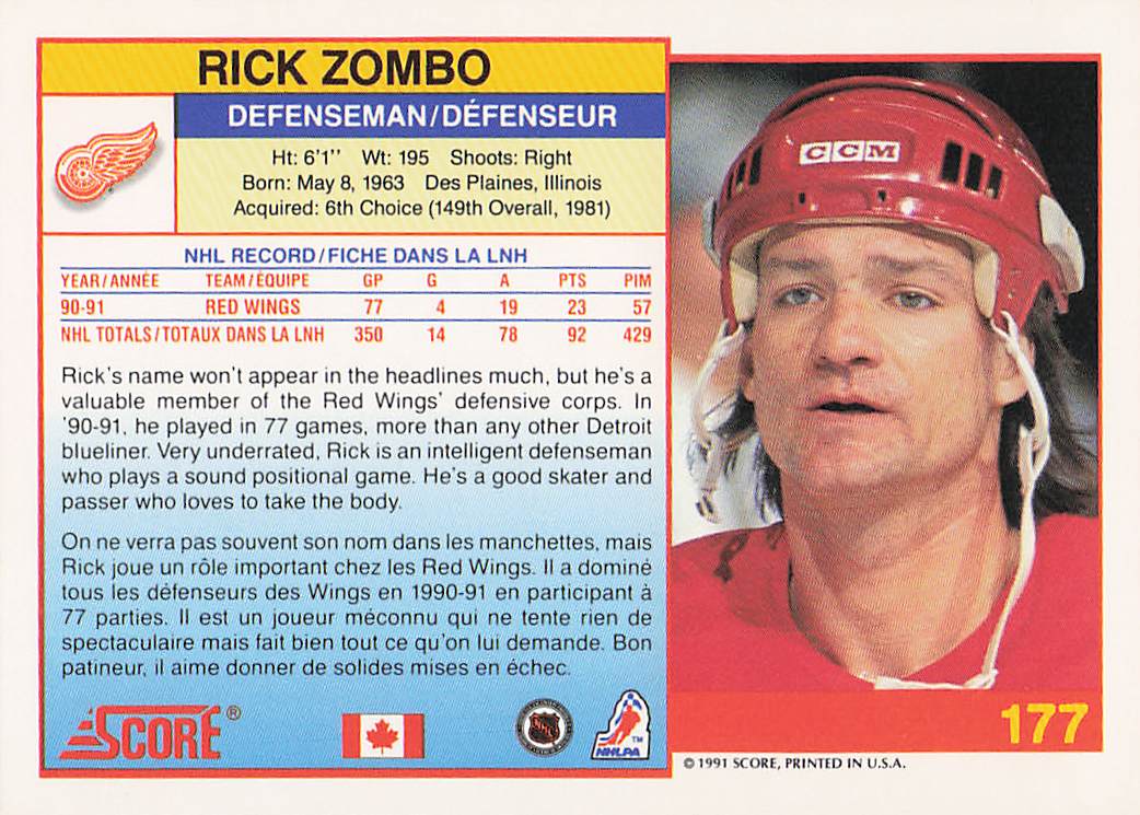 1991-92 Score Canadian English Hockey Rick Zombo #177