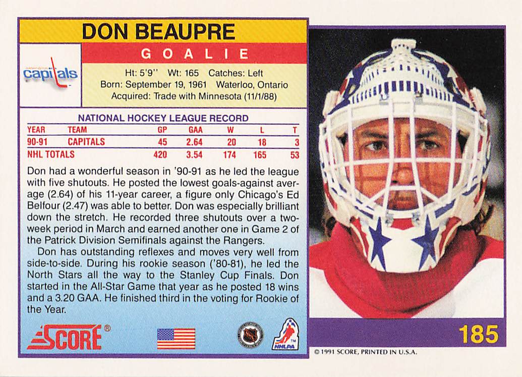 1991-92 Score American Hockey Don Beaupre #185