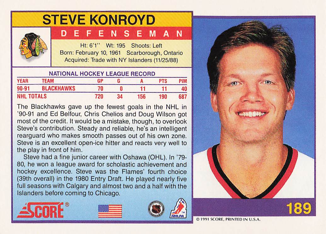 1991-92 Score American Hockey Steve Konroyd #189