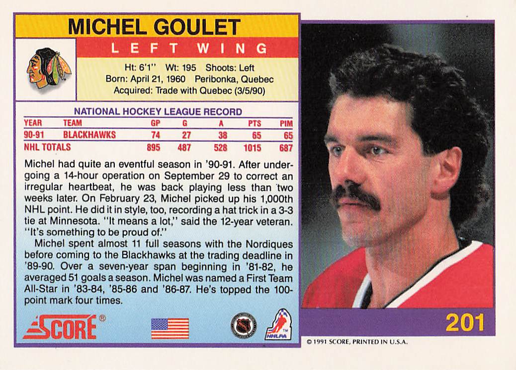 1991-92 Score American Hockey Michel Goulet #201