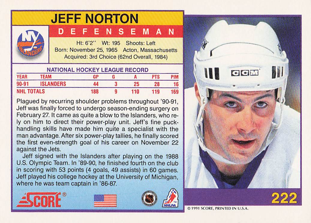 1991-92 Score American Hockey Jeff Norton #222