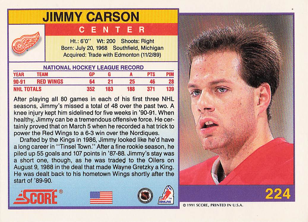 1991-92 Score American Hockey Jimmy Carson #224