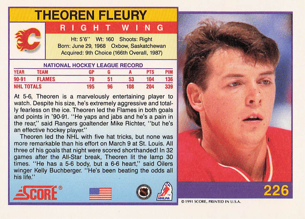 1991-92 Score American Hockey Theoren Fleury #226