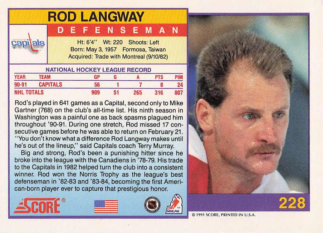 1991-92 Score American Hockey Rod Langway #228