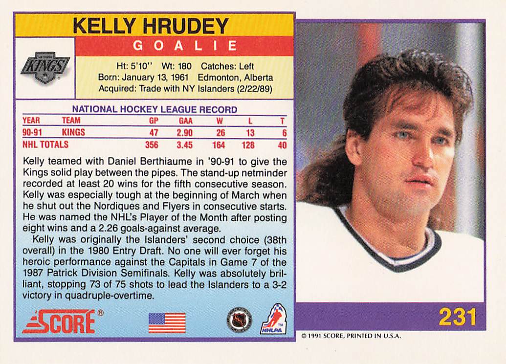 1991-92 Score American Hockey Kelly Hrudey #231