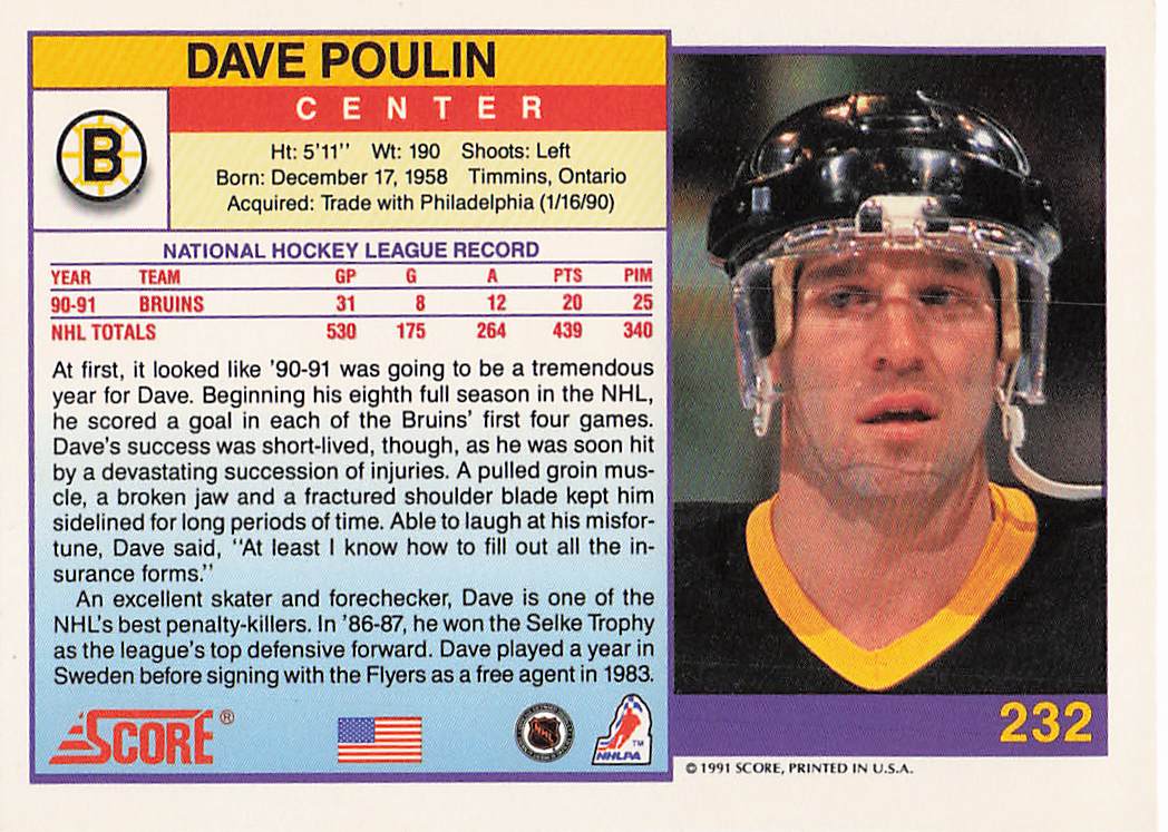 1991-92 Score American Hockey Dave Poulin #232