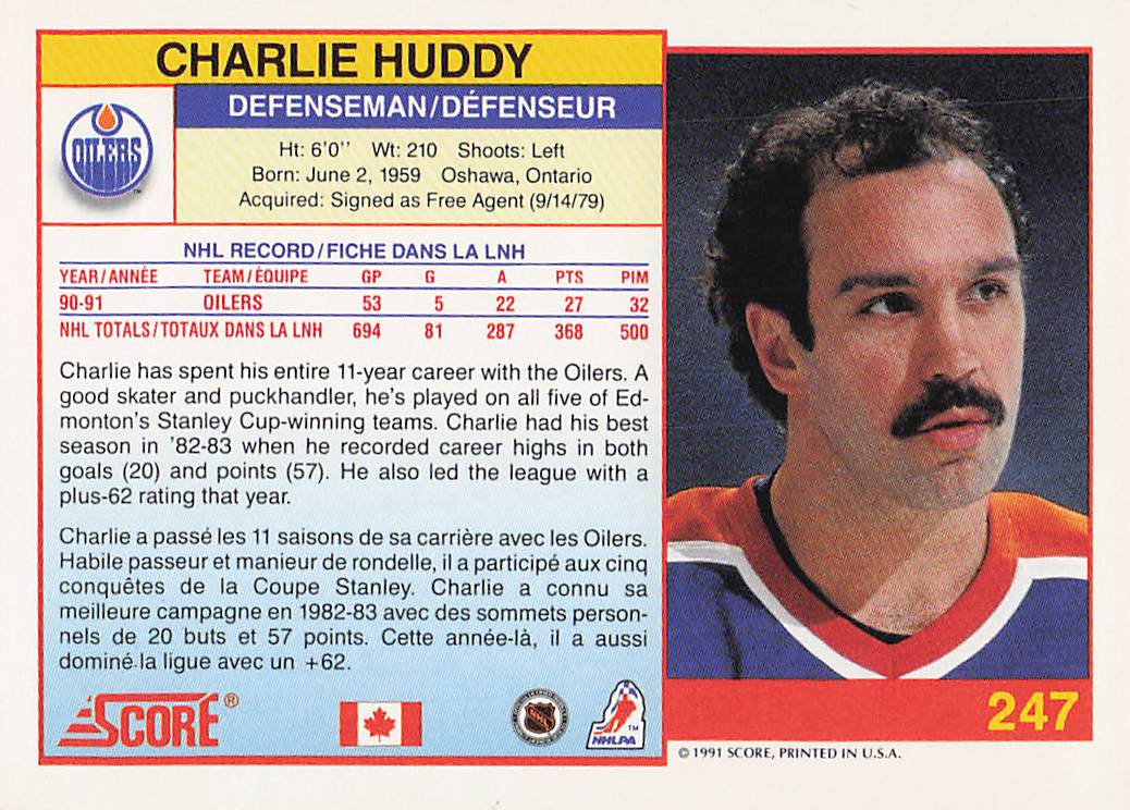 1991-92 Score Canadian English Hockey Charlie Huddy #247