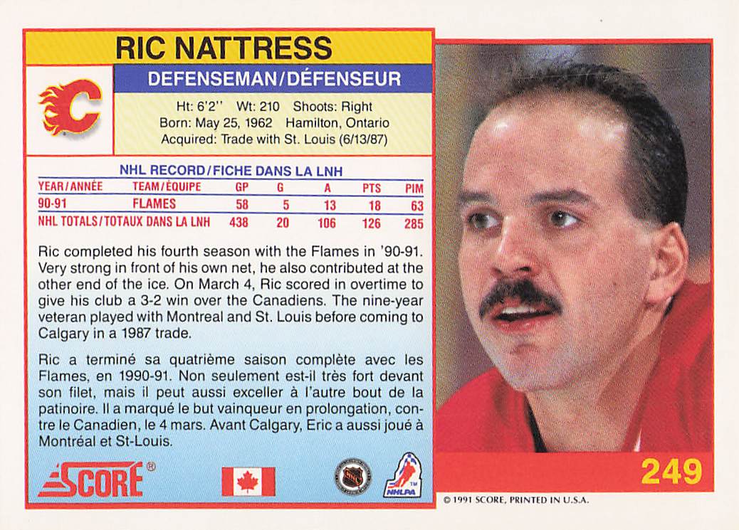 1991-92 Score Canadian Bilingual Hockey Ric Nattress #249