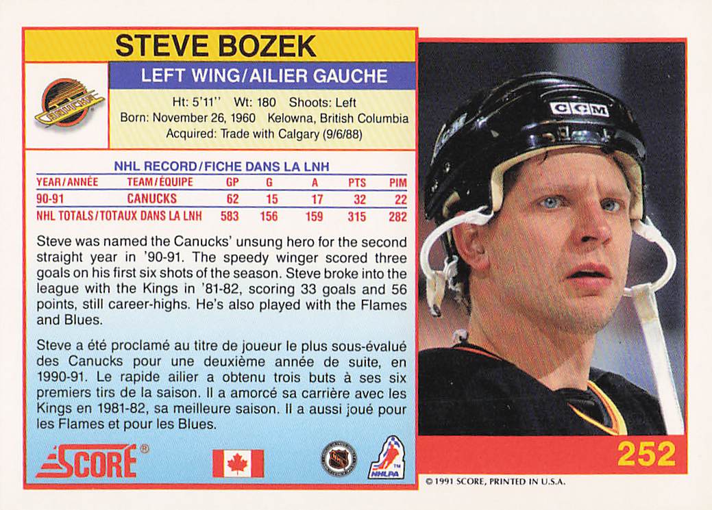 1991-92 Score Canadian English Hockey Steve Bozek #252