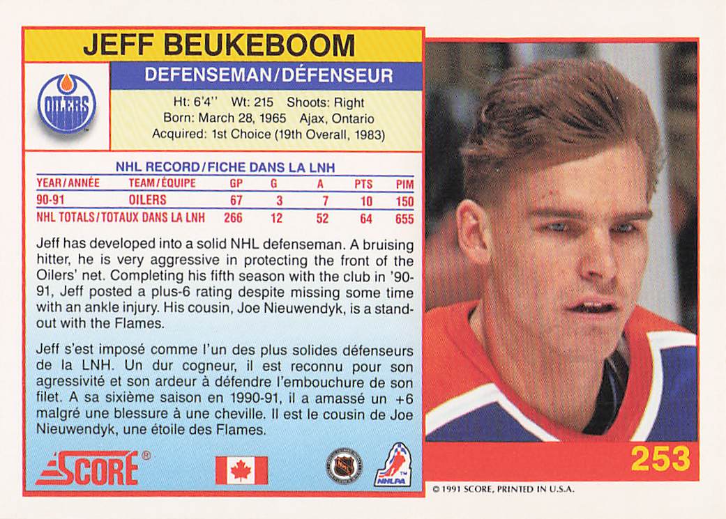 1991-92 Score Canadian English Hockey Jeff Beukeboom #253