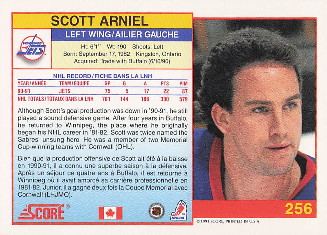 1991-92 Score Canadian English Hockey Scott Arniel #256